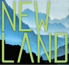 A Logo With Blue Mountains in the Background